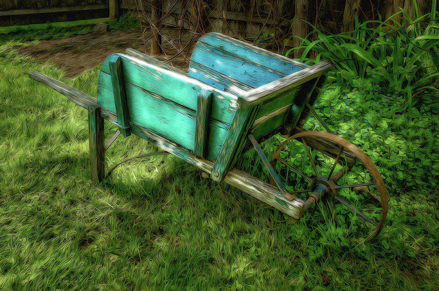 Weathered Garden Cart  -  weatherdgardencartpainted185162 Photograph by Frank J Benz