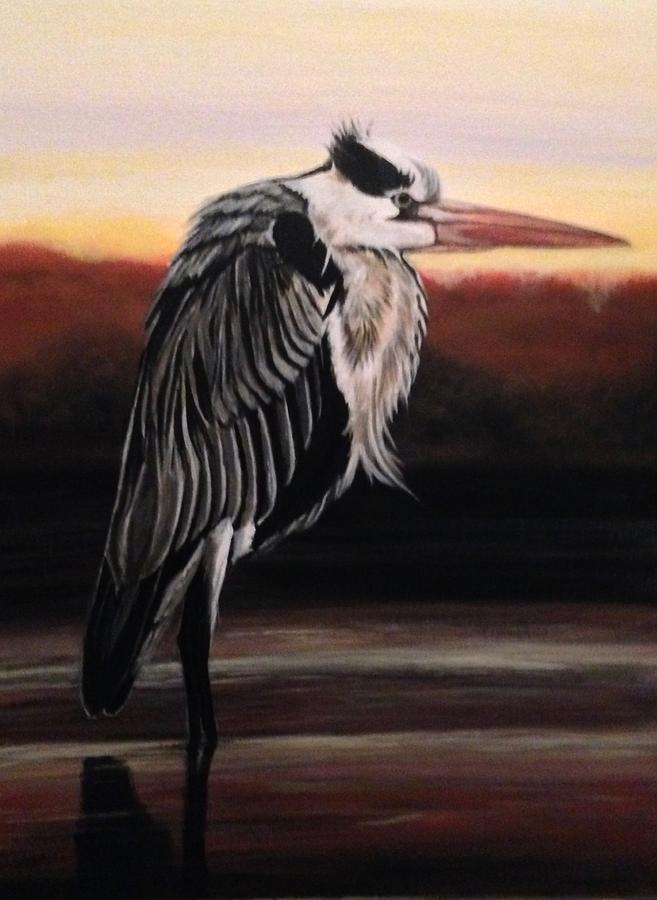 Weathered Heron Painting by Barbara Andrews