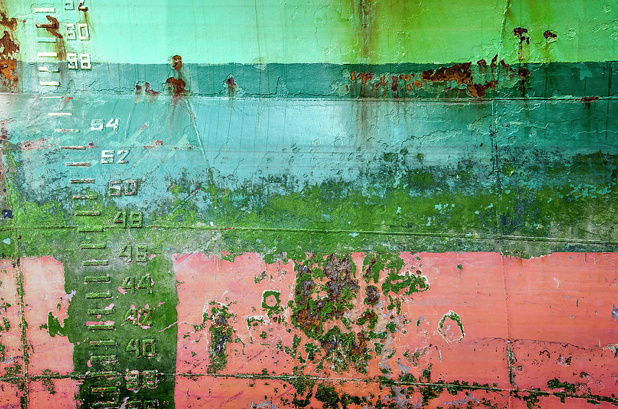 Weathered ship hull with draught marks Photograph by Frans Blok