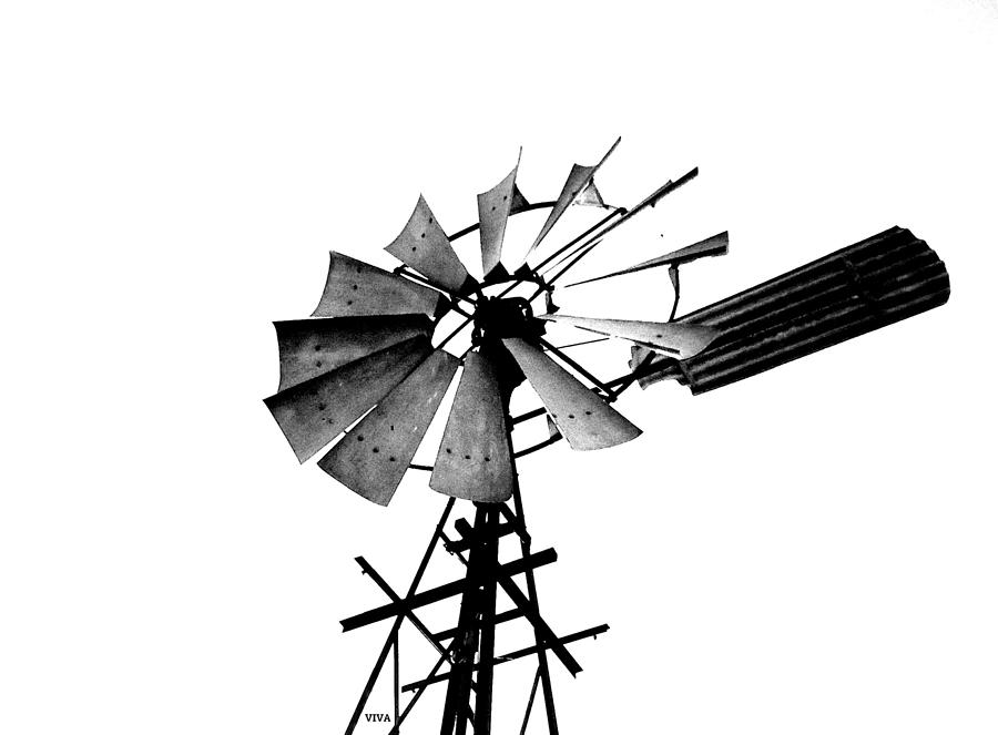 Weathered Windmill - b-w Photograph by VIVA Anderson