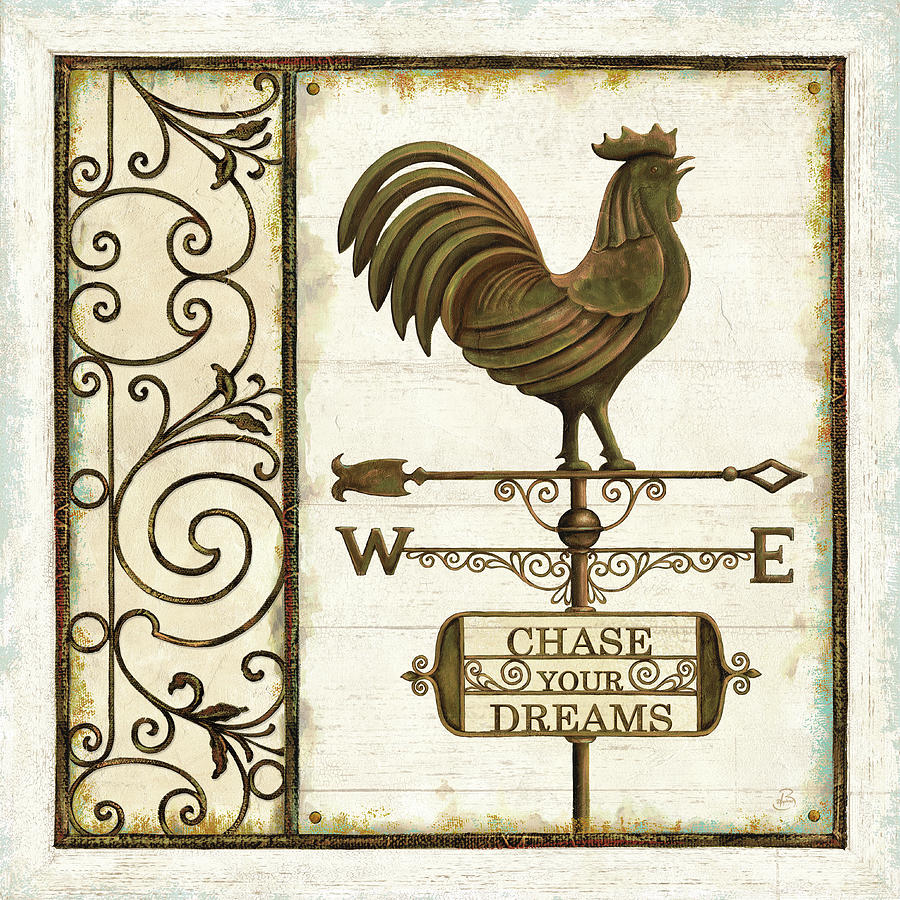 Rooster Mixed Media - Weathervane Wisdom II by Daphn? B.
