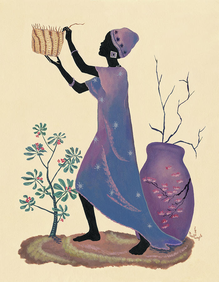 World Cultures Digital Art - Weaving Basket - Purple Dress by Judy Mastrangelo