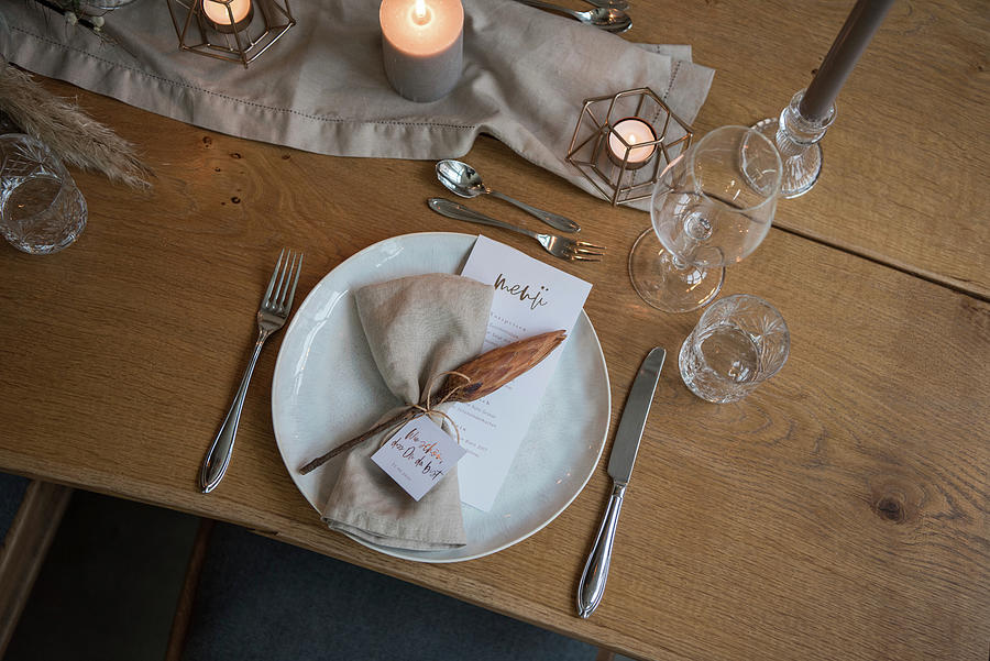 Wedding Place Setting In Natural Shades With Greeting Photograph by Jelena Filipinski