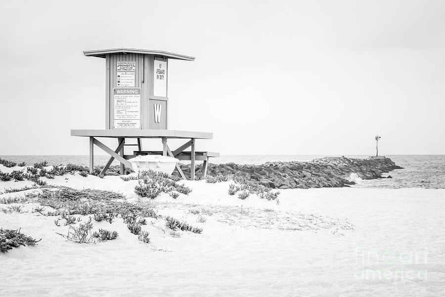 Wedge Lifeguard Tower W Newport Beach Black and White Photo Photograph by Paul Velgos