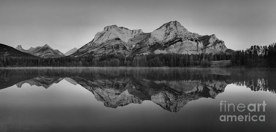 Wedge Pond Blue Sky Sunrise Panorama Black And White Photograph by Adam Jewell