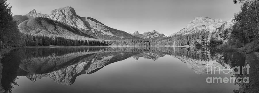 Wedge Pond Morning Panorama Black And White Photograph by Adam Jewell