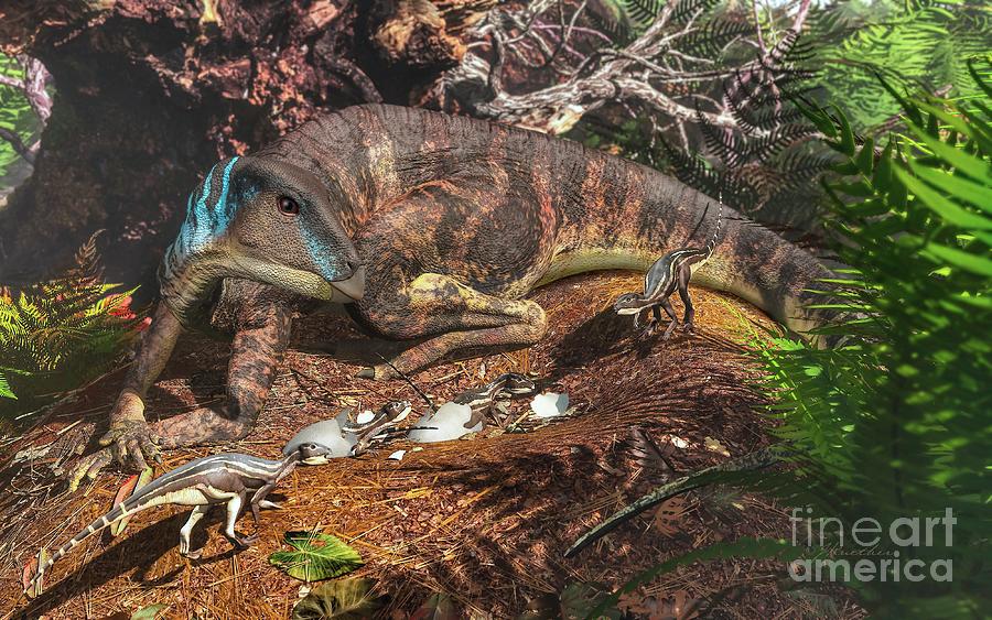 Weewarrasaurus Dinosaur Nest With Hatchlings Photograph by James