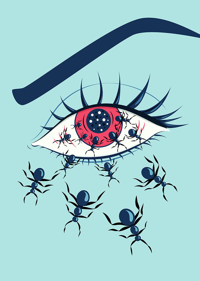Weird Creepy Red Eye With Crawling Ants Digital Art by Boriana Giormova