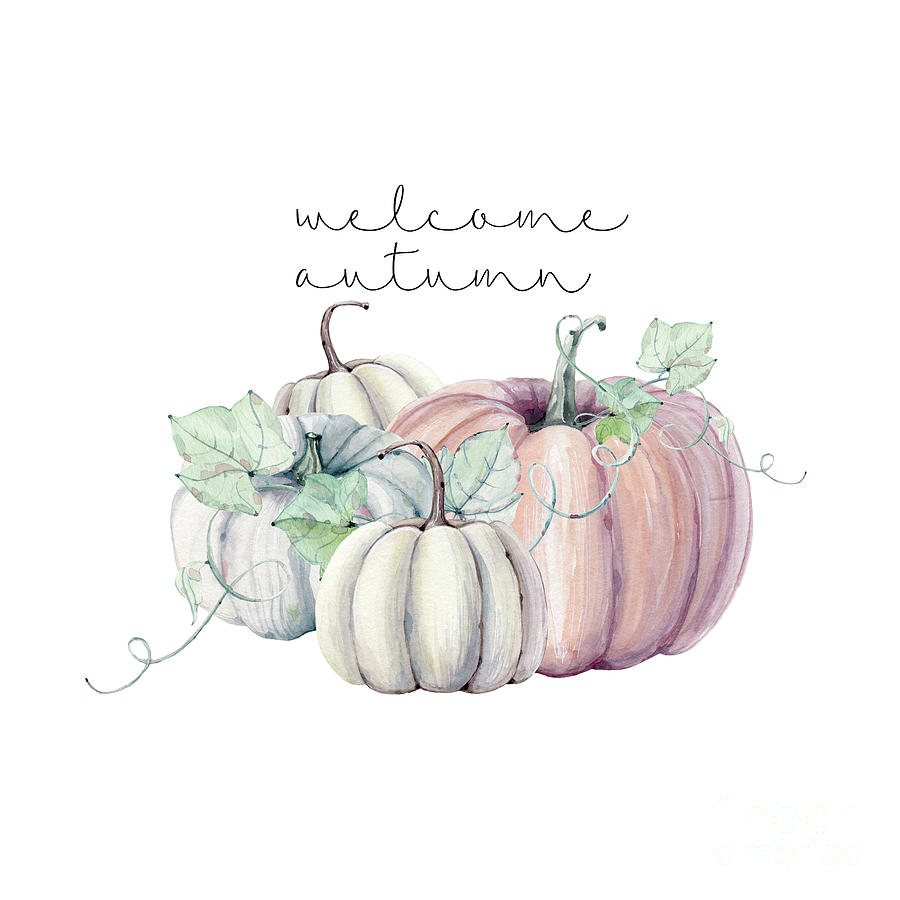 Welcome Autumn Orange Pumpkin Digital Art by Sylvia Cook
