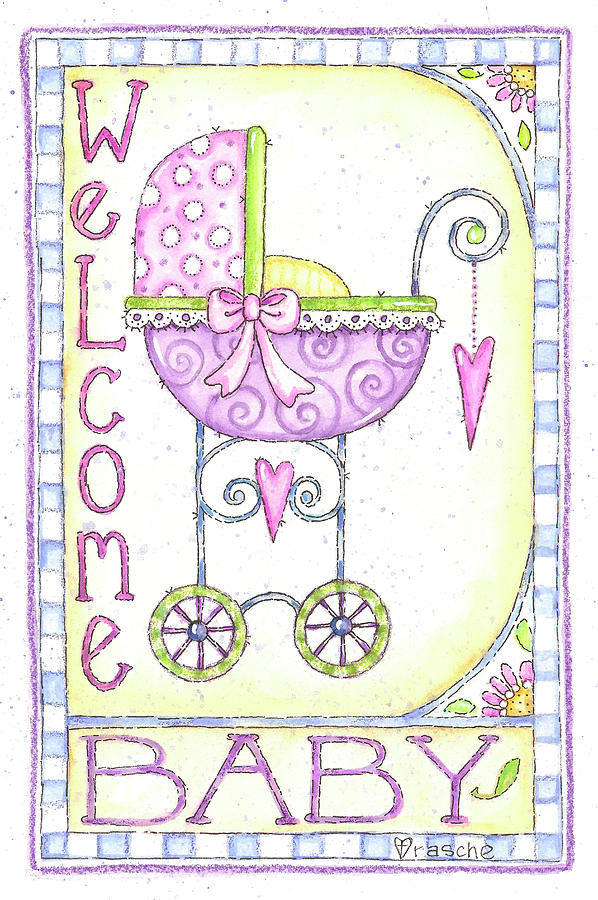 Welcome Painting - Welcome Baby Carriage by Shelly Rasche