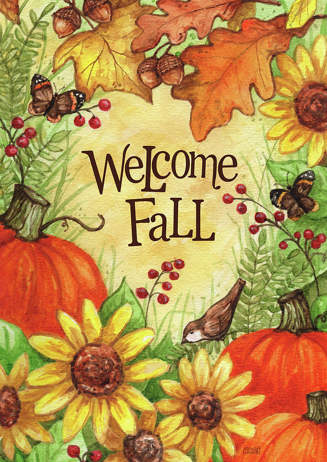 Welcome Fall Pumpkins And Leaves by Melinda Hipsher