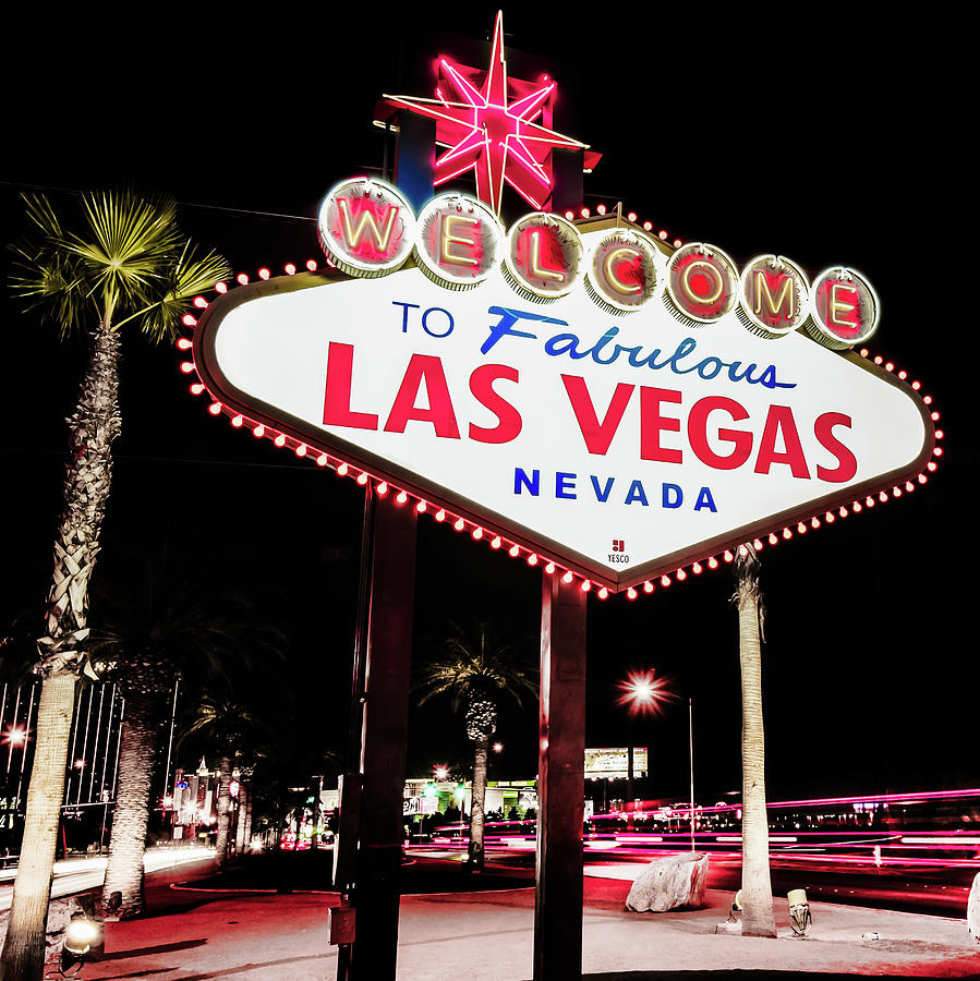 Las Vegas Skyline Photograph - Welcome to Las Vegas Neon Sign - Nevada USA 1x1 by Gregory Ballos