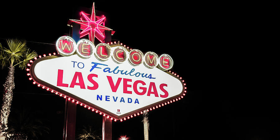 Las Vegas Skyline Photograph - Welcome to Las Vegas Neon Sign - Nevada USA Colorful Panorama by Gregory Ballos