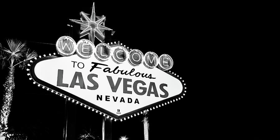 Las Vegas Welcome Sign at Night Black and White Photo Acrylic Print