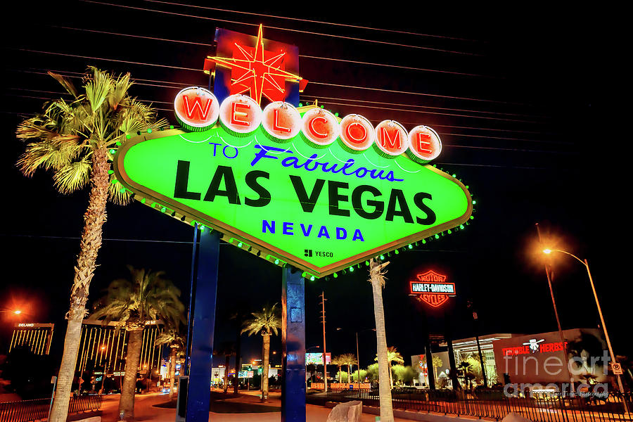 Welcome to Las Vegas Sign Green St Patricks Day Wide Photograph by Aloha Art