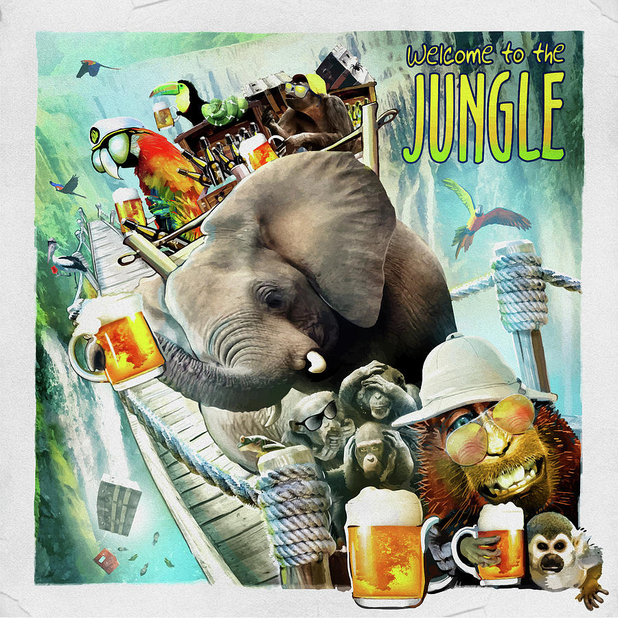 Elephants Mixed Media - Welcome To The Jungle 1 by Old Red Truck Elephants Mixed Media - Welcome To The Jungle 1 by Old Red Truck