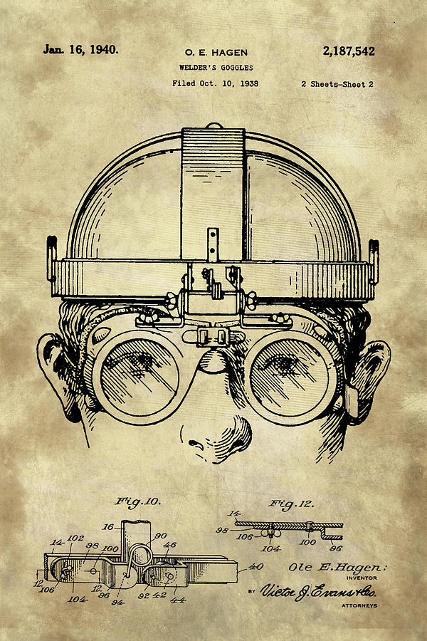 Vintage Digital Art - Welding Goggles Blueprint Detail Drawing - Industrial Farmhouse by Tina Lavoie