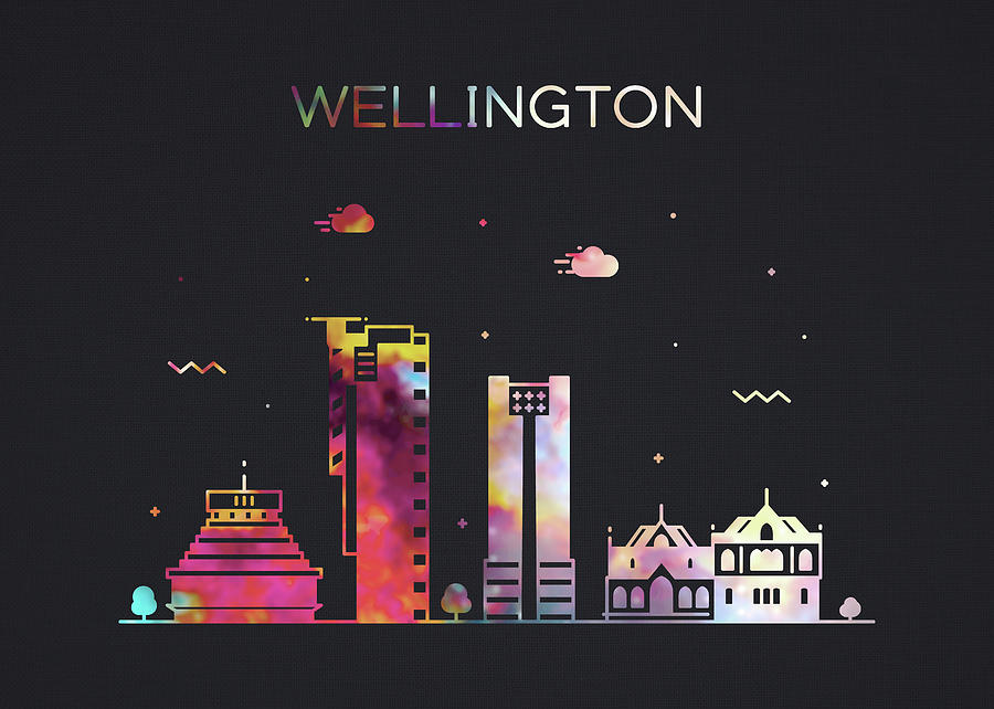 Wellington Mixed Media - Wellington New Zealand City Skyline Whimsical Fun Wide Dark by Design Turnpike Wellington Mixed Media - Wellington New Zealand City Skyline Whimsical Fun Wide Dark by Design Turnpike