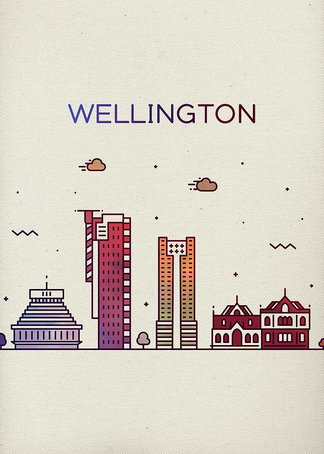 Wellington Mixed Media - Wellington New Zealand Whimsical City Skyline Fun Bright Tall Series by Design Turnpike Wellington Mixed Media - Wellington New Zealand Whimsical City Skyline Fun Bright Tall Series by Design Turnpike