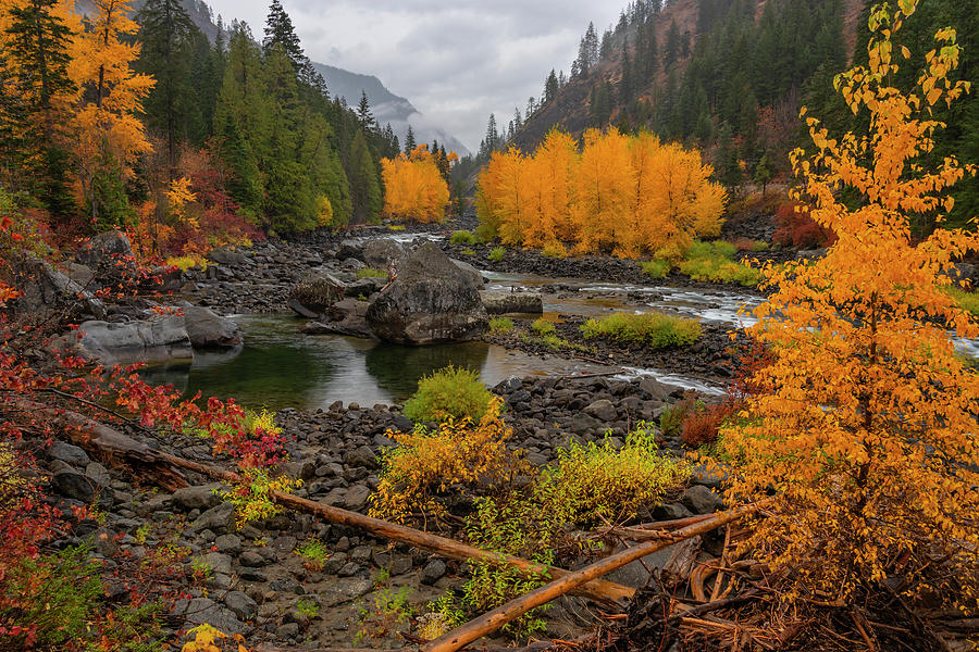 Autumn Scene In The Wenatchee River Area Stock Photo Alamy