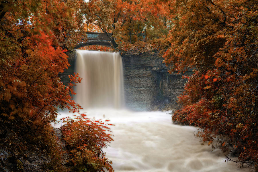 Wequiock Falls #3 - Autumn colors- Green Bay Wi Near Door County Photograph by Peter Herman