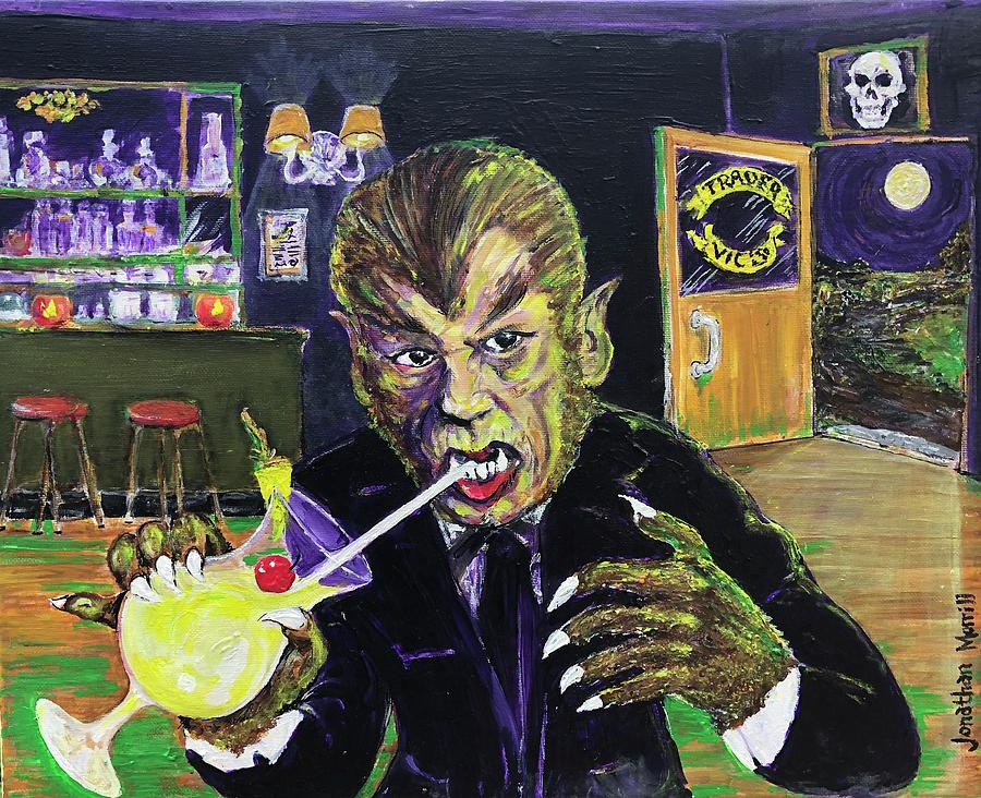 Werewolf Drinking A Pina Colada At Trader Vics Painting by Jonathan Morrill