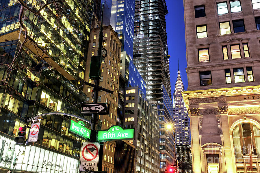 West 42nd Street at Night in New York City Photograph by John Rizzuto