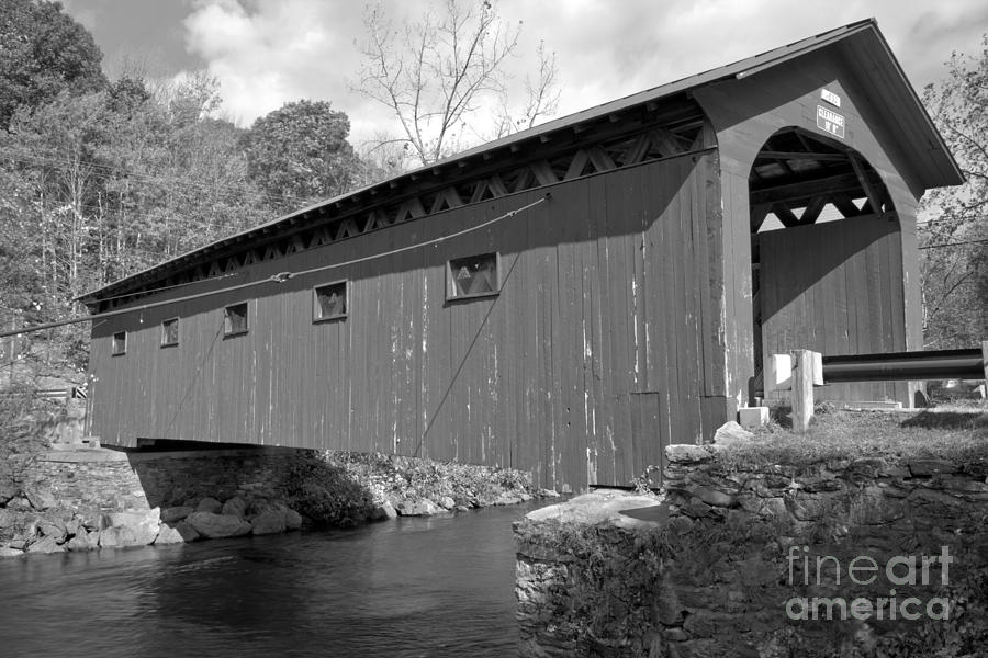 West Arlington Covered Bridge Black And White Photograph by Adam Jewell