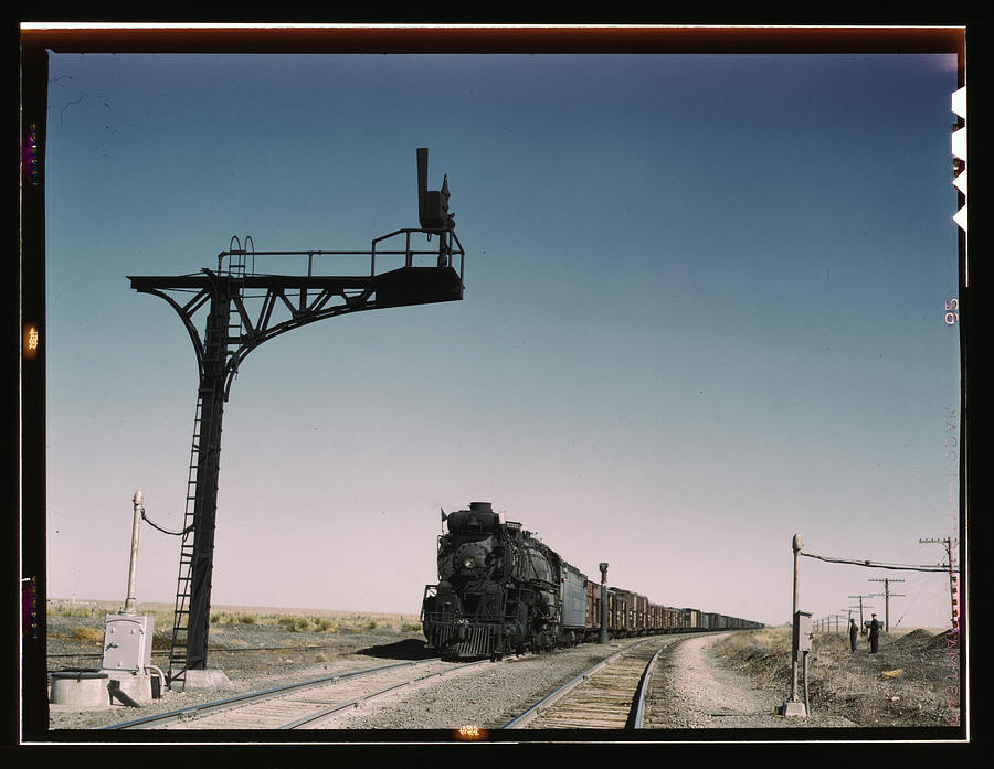 West bound Santa Fe R.R. freight train waiting Painting by Delano, Jack