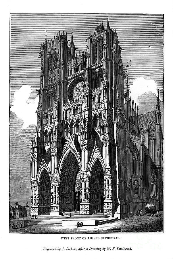 West Front Of Amiens Cathedral, 1843 Drawing by Print Collector