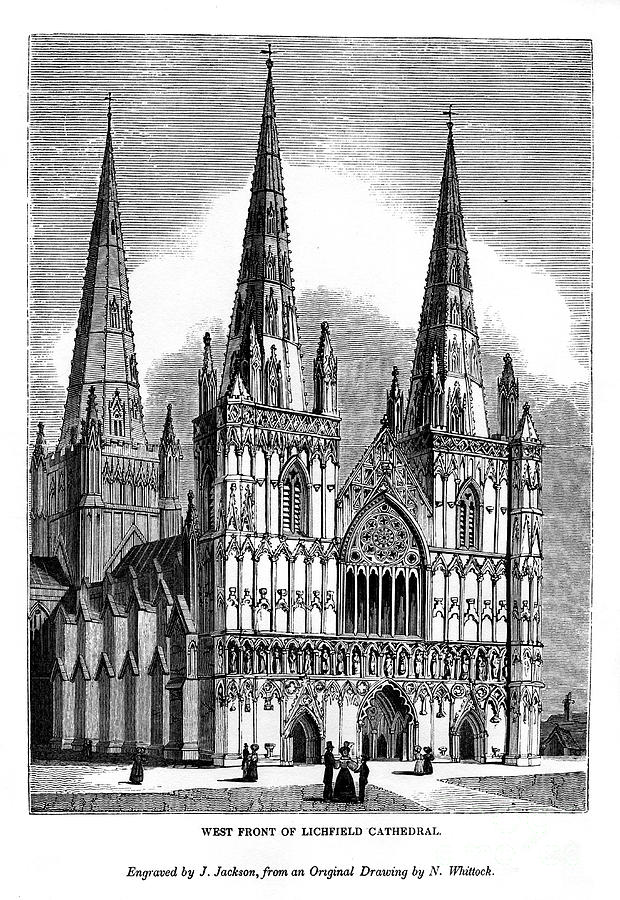 West Front Of Lichfield Cathedral Drawing by Print Collector