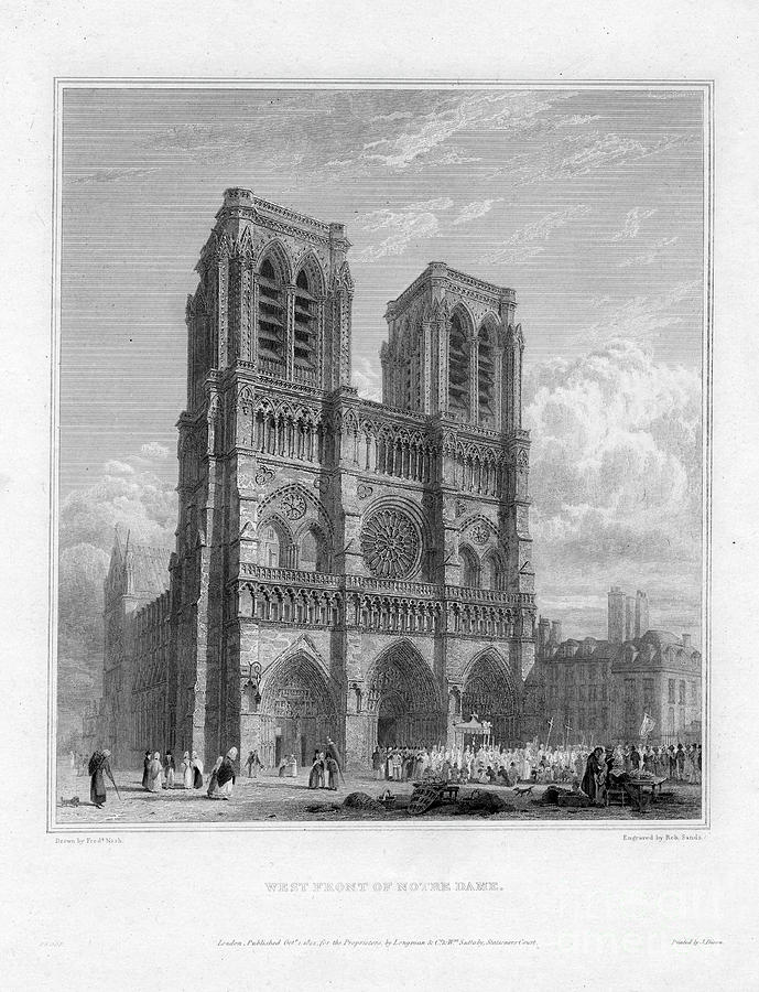 West Front Of Notre Dame, Paris Drawing by Print Collector