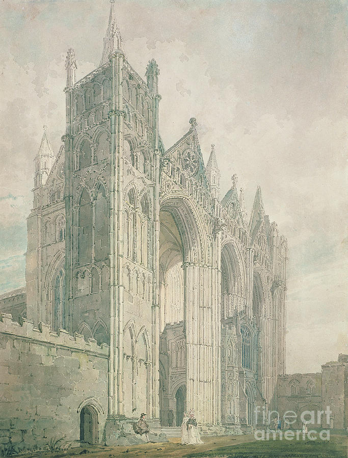 West Front Of Peterborough Cathedral, 18th Century Watercolor Painting by Thomas Girtin