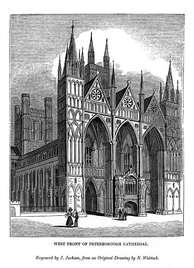 West Front Of Peterborough Cathedral Drawing by Print Collector