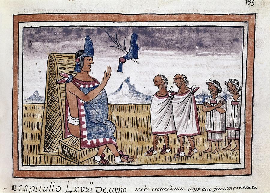 West India History Of New Spain - Folio 195. Diego Duran . Moctezuma II. Drawing by Diego Duran -1537-1588-