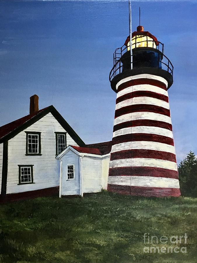 Striped Painting - West Quoddy Lighthouse by Wayne Mathisen Striped Painting - West Quoddy Lighthouse by Wayne Mathisen