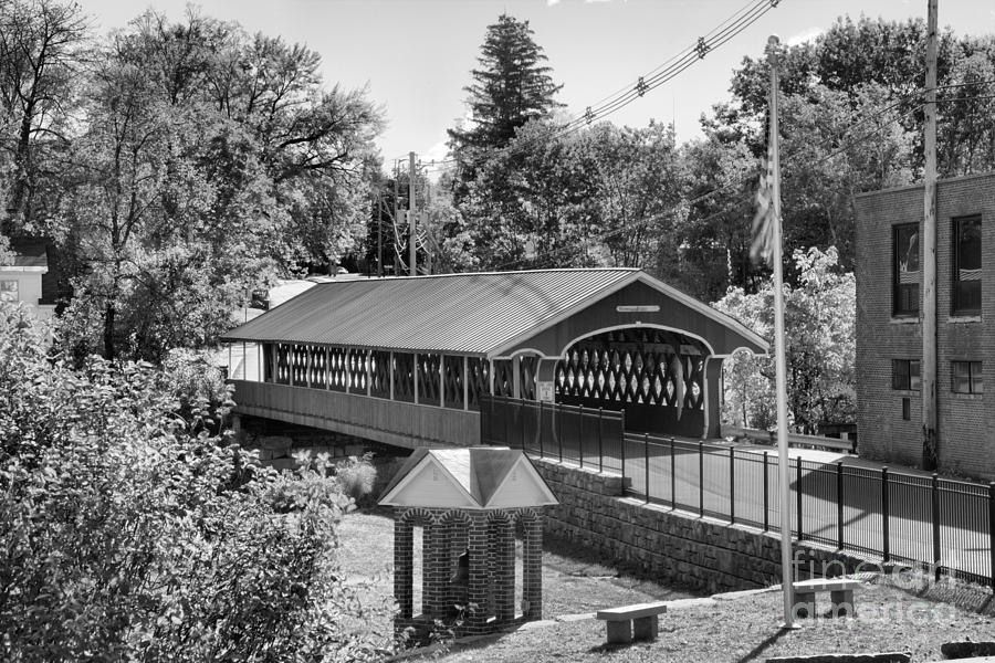 West Swanzey Main Street Covered Bridge Black And White Photograph by Adam Jewell