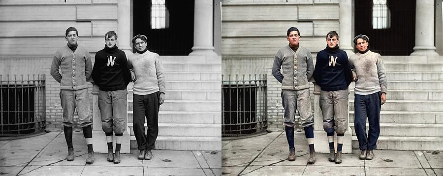 Western High Football 1905 Colorized-image-comparison  Colorized By Ahmet Asar Painting