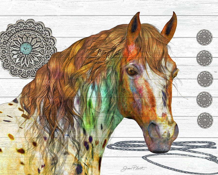 Western Horse On Shiplap A Mixed Media by Jean Plout