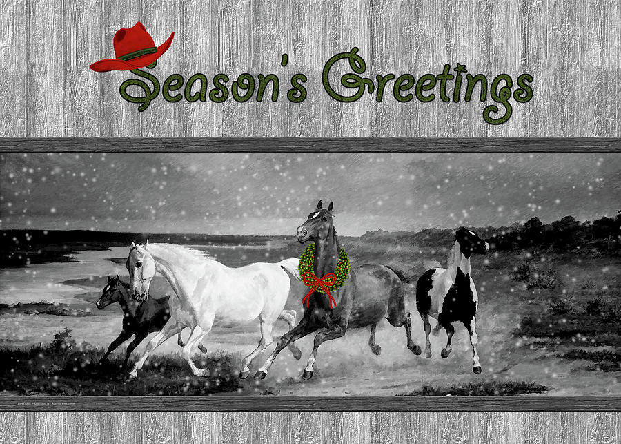 Western Themed Christmas Wild Horses Digital Art by Doreen Erhardt