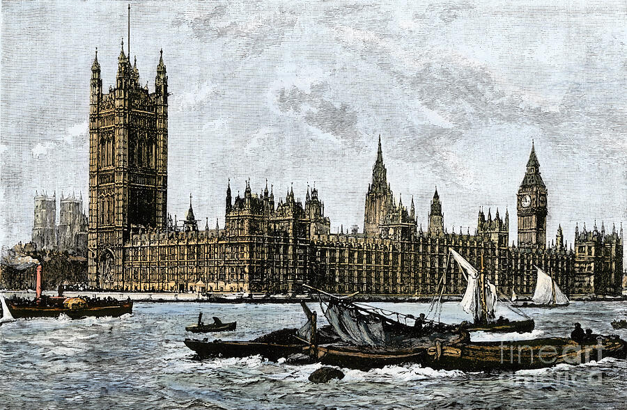 Westminster Abbey And House Of Parliament Has London Views From The Other Bank Of The Thames, England, Great Britain, Circa 1800 Drawing by American School