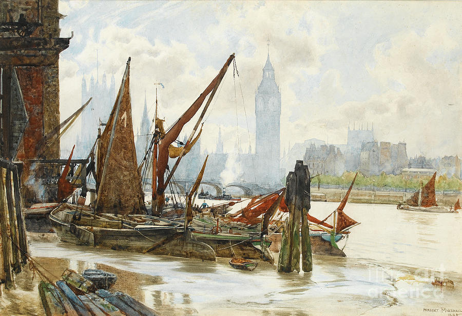 Westminster From The South Bank, 1885 Painting by Herbert Menzies Marshall