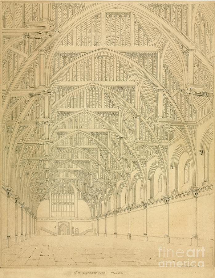 Westminster Hall, 1814 Drawing by English School