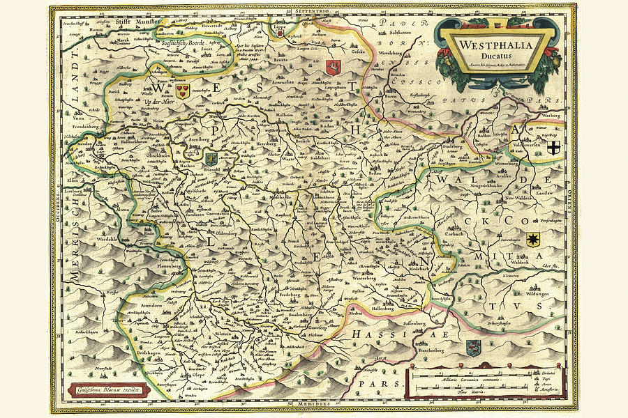 Map Painting - Westphalia, Germany by Willem Janszoon Blaeu (Blau)