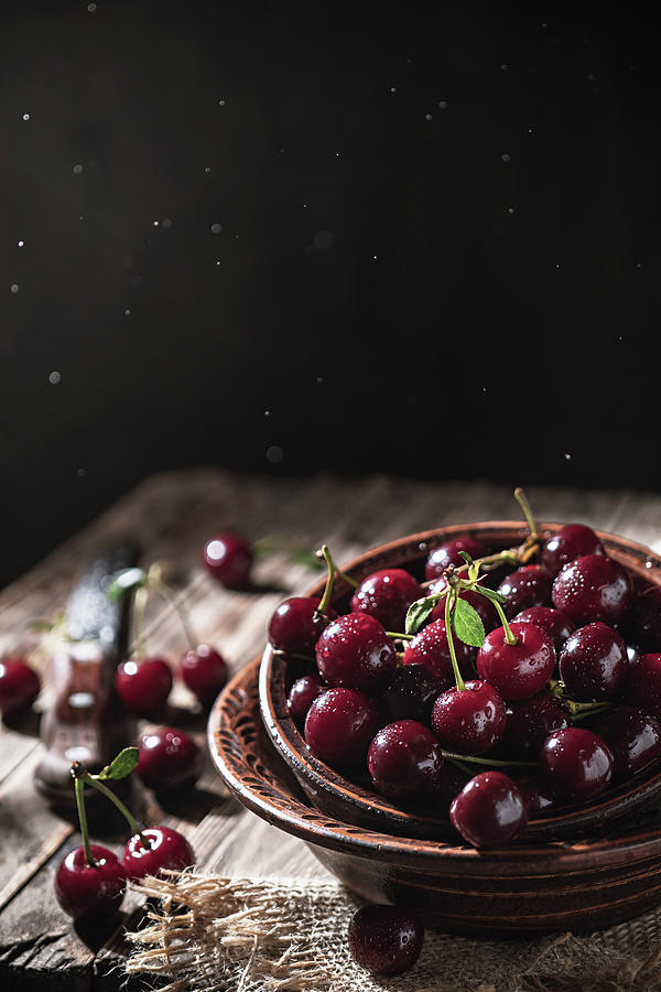 Wet Cherries In A Clay Bowl Photograph by Julie Taras