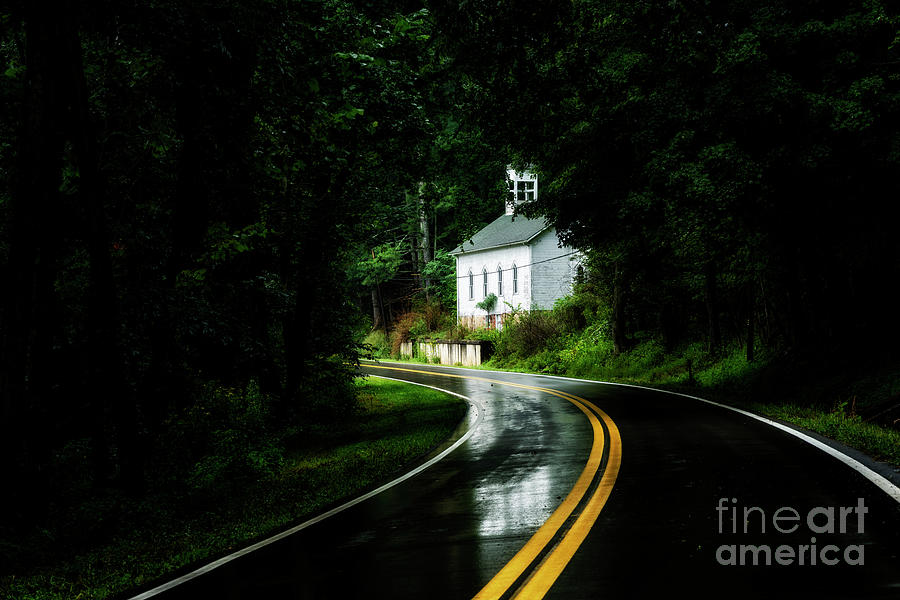 Summer Photograph - Wet Country Road and Church by Thomas R Fletcher