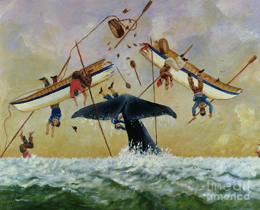 Whale Knocking Fishermen Out Of The Water Painting by French School
