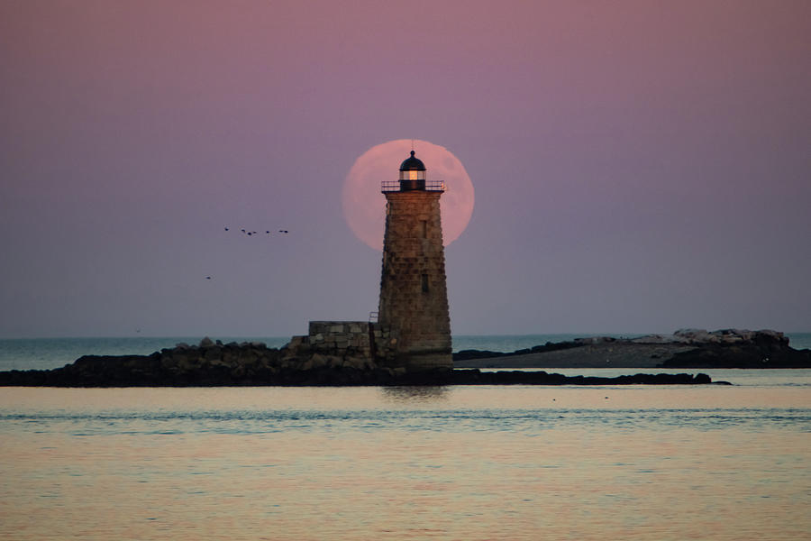 Whaleback at Moonrise - Maine Lighthouse Photograph by Jeff Folger