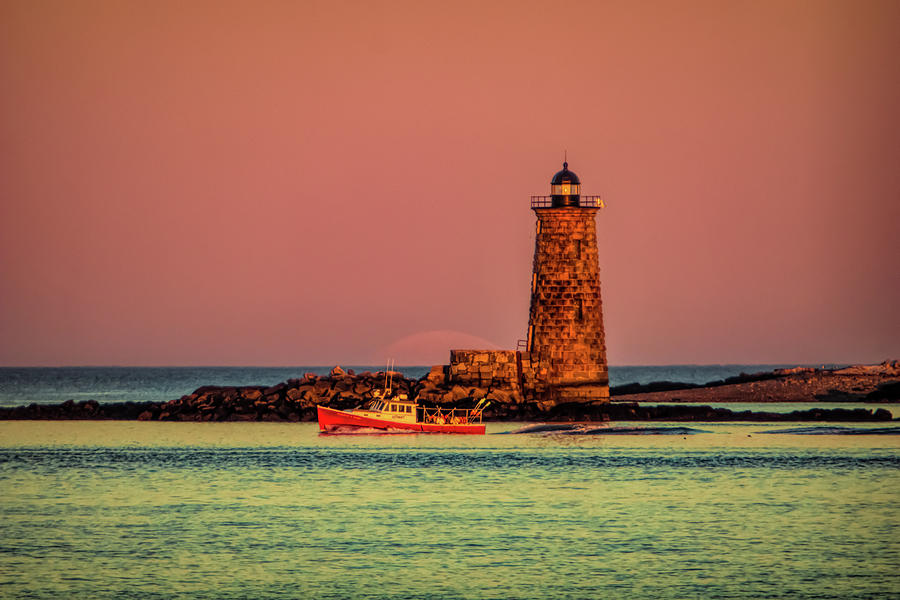 Whaleback Full Moon Maine Lighthouse Photograph