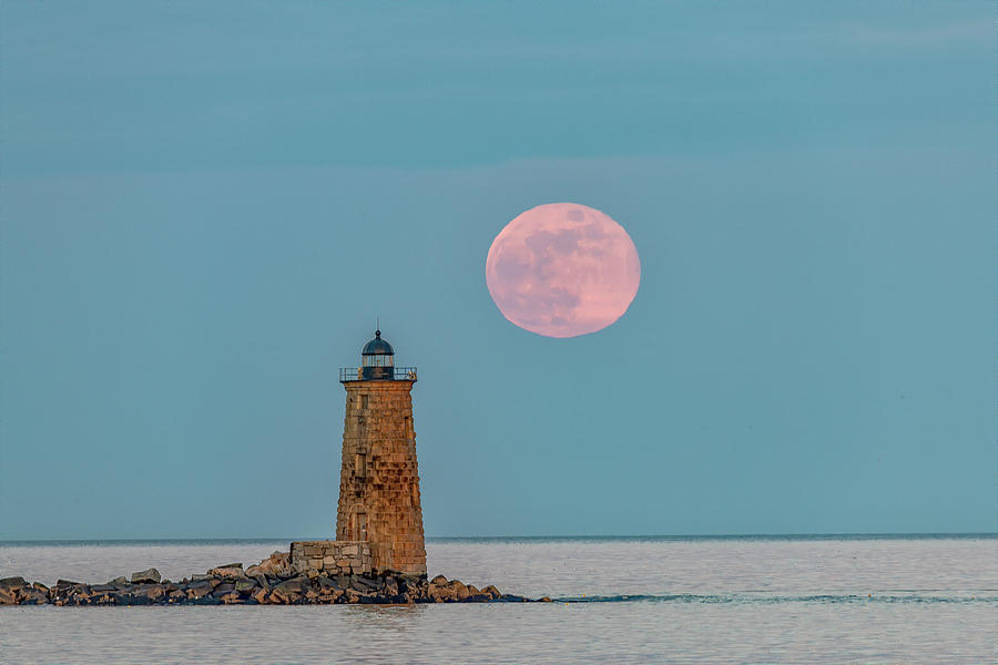 Moonrise Photograph - Whaleback Light by Bob Doucette Moonrise Photograph - Whaleback Light by Bob Doucette